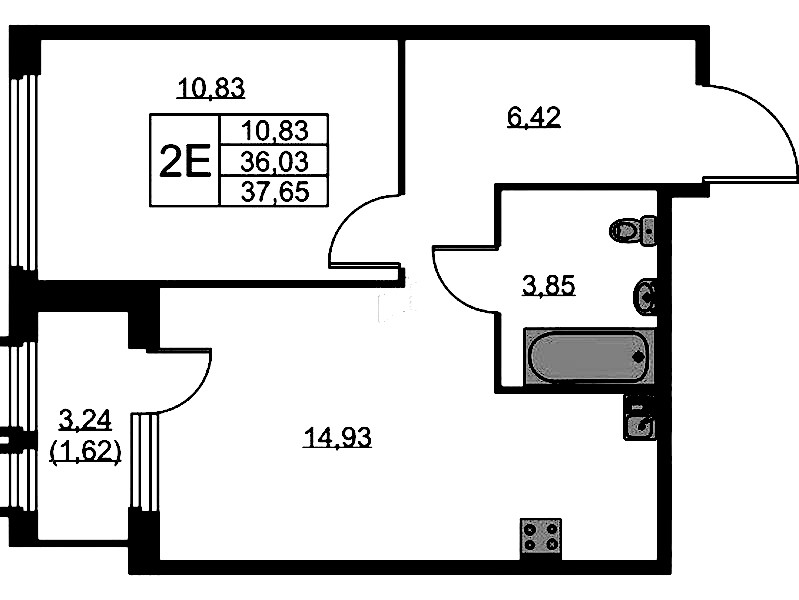 1-комнатная квартира 37.65 м², 6/15 эт., ЖК «GloraX Парголово»